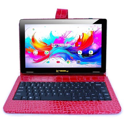 LINSAY® 10.1" Octa Core  256GB Storage Android 15 Tablet Dual Camera Android with Red Crocodile Keyboard