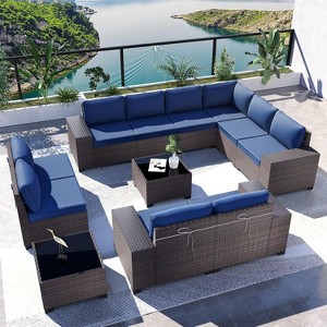 ALAULM Outdoor Patio Furniture Set Outdoor Sectional Rattan Sofa Set Brown Manual Wicker Patio Conversation Set with Cushions - 1 of 4