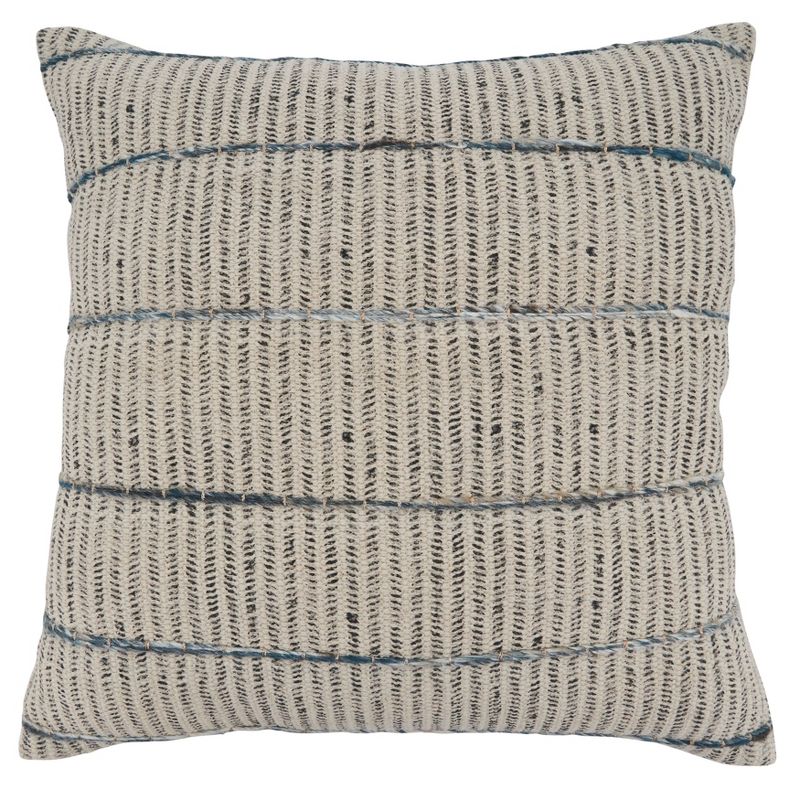 Saro Lifestyle Stripe Embroidered Block Print Pillow - Poly Filled, 20" Square, Blue, 1 of 3