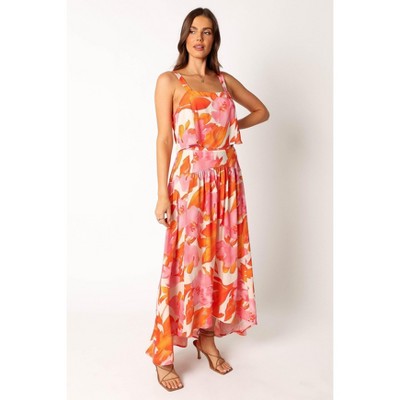 Pink and Orange Floral Crop Top and Skirt Set