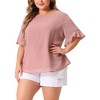 Agnes Orinda Women's Plus Size Round Neck Flounce Sleeve Swiss Dots Double-Layered Blouses - 2 of 4