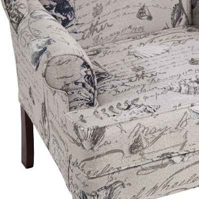 Oceanside Gray Coastal Patterned Wing Back Accent Chair