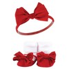 Hudson Baby Infant Girl Headband and Socks Giftset, Red Chambray, One Size - 3 of 4