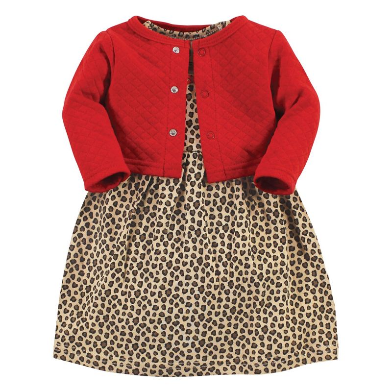 Hudson Baby Infant Girl Quilted Cardigan and Dress, Leopard Red, 1 of 6