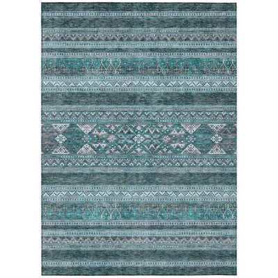 Teal Blue Ivory And Gray Southwestern Washable Indoor Outdoor Area Rug