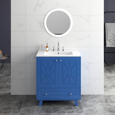Classic Bathroom Vanity with Ceramic Basin and Solid Wood Legs