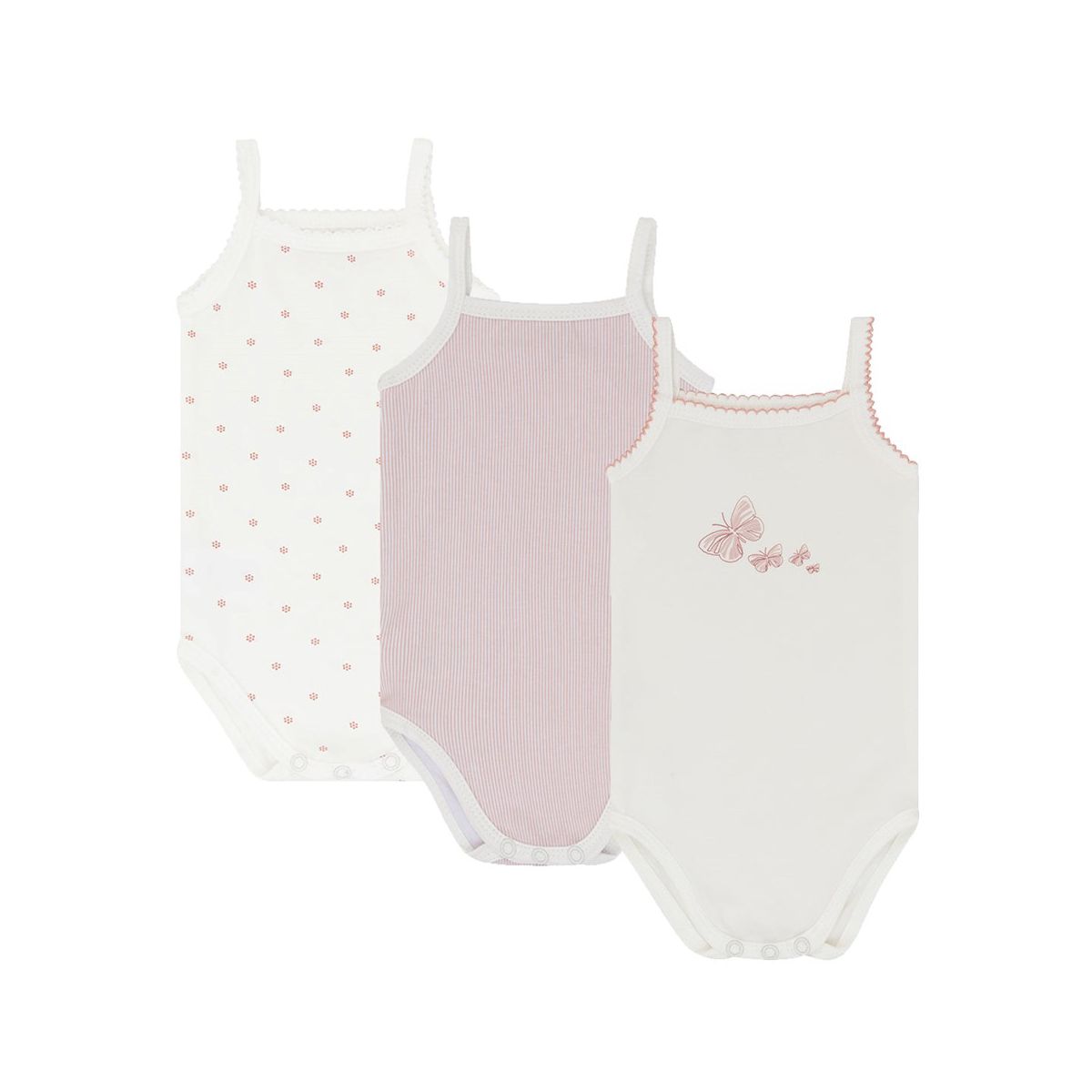 Ely's & Co. Baby Girls Cotton Bodysuits-Undershirts - 3  Pack, Pink Stripes, Floral Dot , and Butterfly