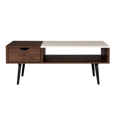 Tapered Leg Mid-Century Modern Storage Coffee Table Dark Walnut/White - Saracina Home