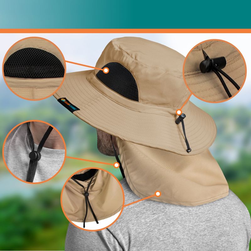 SUN CUBE Fishing Hat for Men with UV Sun Protection Wide Brim, Face Cover, Neck Flap - Hiking Safari Outdoor UPF50+, 4 of 8