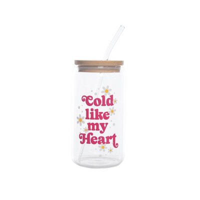 Totalee Gift Like My Heart Glass Cup w/ Lid and Straw Glass Clear 16 oz