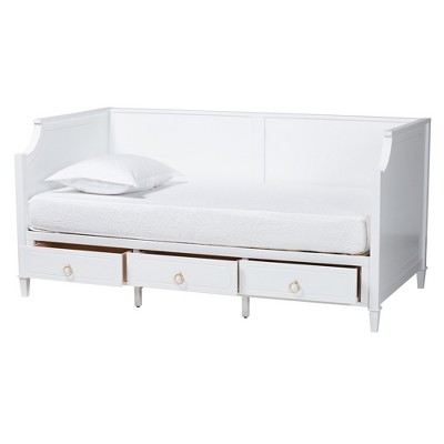 White Twin Size Wood Daybed with 3 Drawers