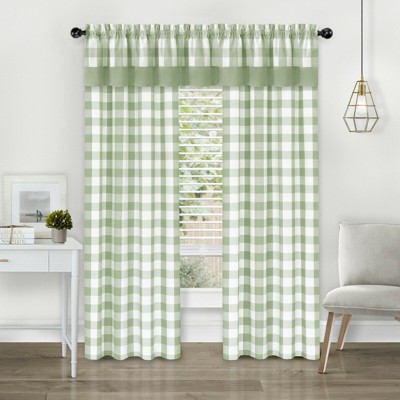 Kate Aurora Modern Country Farmhouse 3 Piece Buffalo Check Plaid Window Curtains & Valance Set