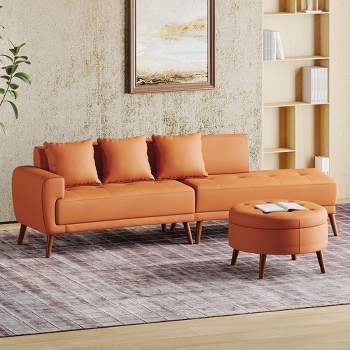 107" Contemporary Sofa Stylish Couch with a Round Storage Ottoman and Removable Pillows for Living Room - ModernLuxe