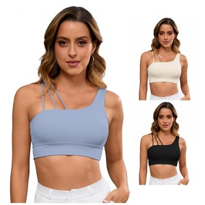 INSPIRE CHIC 3 Packs Women's Yoga Bra Workout Tops for Women Thin Straps Asymmetrical Sports Bra - 1 of 4