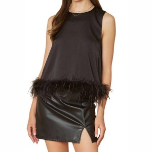 Women's Classic Tank Top With Feather Trim - Strut & Bolt - 1 of 4