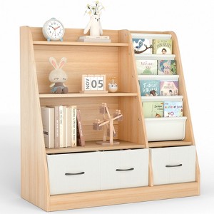 SKONYON Kids Bookshelf & Toy Organizer with Front-Facing Book Rack and 3 Fabric Bins for Playrooms - 1 of 4