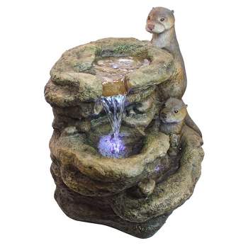 Design Toscano Bright Waters Otters Garden Fountain Sculpture - Off-White