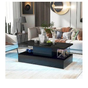 black- Modern LED Coffee Table With Drawer, White Glossy Coffee Table With 16 Colors LED Lights, Rectangle Center Table With Open Shelf For Living R - 1 of 4