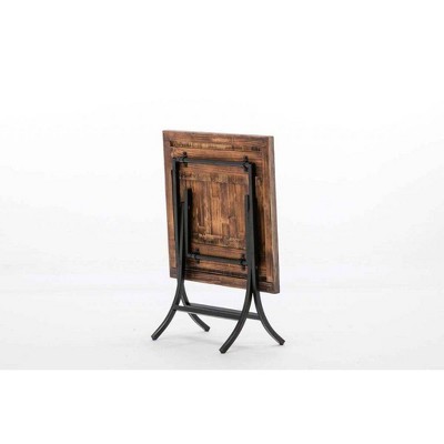Miriam 34" Weathered Fir Wood and Black Metal Foldable End Table