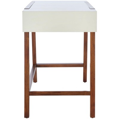 Mid-Century Modern White and Walnut Writing Desk with Drawer