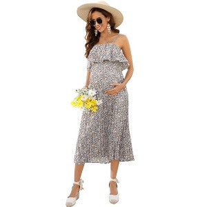 Maternity Dress Womens Spaghetti Strap Floral Maxi Dress - 1 of 1