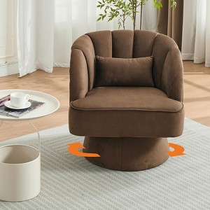 Modern Swivel Barrel Accent Chair, 360° Teddy Fabric Upholstered Armchair with Striped Backrest - 1 of 4