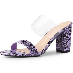 Allegra K Women's Snake Print Block Heel Snakeskin Heels Slide Sandals - 1 of 4