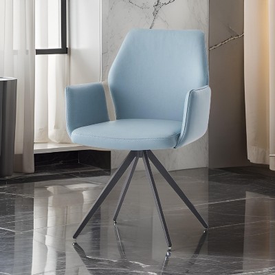 Royal Hampton 24 Inch Swivel Side Chair, Light Blue Leather Upholstery, Black Legs