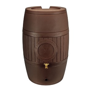 Good Ideas Bushman Spruce Creek 54 Gallon Rain Saver Barrel with Metal Spigot, Drainage Plug, Overflow Hose and Overflow Channel, Antique Brown - 1 of 4