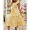 Coolmee Women's Summer Boho Dresses Casual V Neck Ruffle Sleeve Sundress Flowy Tiered Beach Vacation Maxi Dress with Belt - 4 of 4
