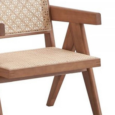 Natural Rattan and Wood Accent Chair with Square Arms