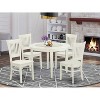 5-Piece Linen White Finish Solid Wood Top - Round Dining Room Set Seats-4 - 2 of 4