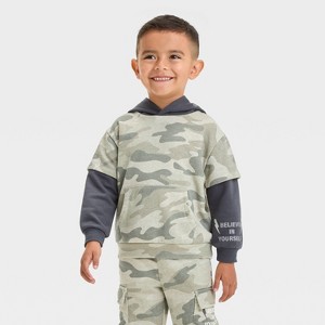 Grayson Mini Toddler Boys' Camo French Terry Pullover Hoodie T-Shirt - Green/Black - 1 of 4