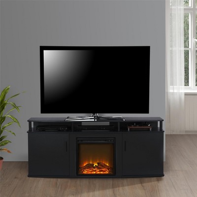 Black 70-Inch TV Stand with Electric Fireplace and Cabinets
