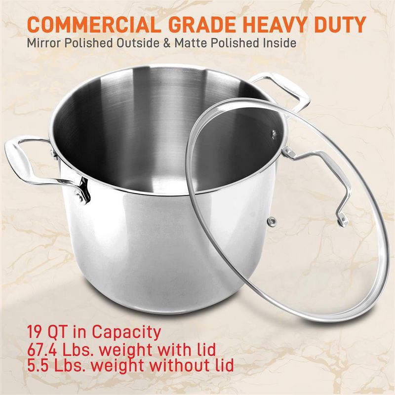 NutriChef Commercial Grade Heavy Duty 19 Quart Stainless Steel Stock Pot with Riveted Ergonomic Handles and Clear Tempered Glass Lid (2 Pack), 4 of 7