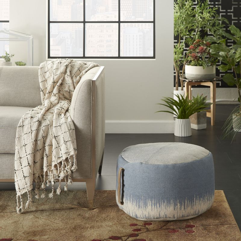 Mina Victory Life Styles Stonewash 20" x 20" x 12" Indoor Drum Pouf with Handle, 3 of 13