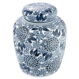 Storied Home Decorative Ceramic Ginger Jar with Lid, Blue and White - 1 of 4