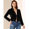 Allegra K Women's Velvet Zipper Lapel Collar Moto Biker Jacket - 3 of 4