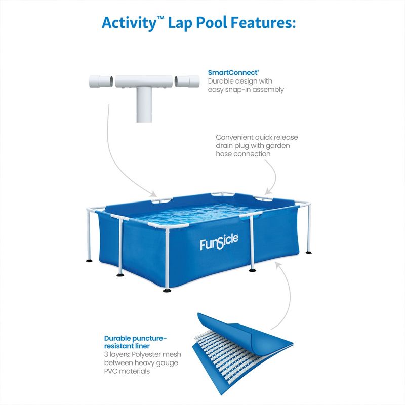 Funsicle 7 Foot 4 Person Capacity Durable Rectangular Above Ground Activity Lap Pool with SmartConnect Technology for Ages 6 and Up, Blue, 2 of 7