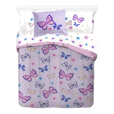 Purple Butterfly and Floral Twin Microfiber Bedding Set