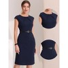 INSPIRE CHIC Women's Elegant Business Round Neck Belted Cap Sleeve Work Sheath Dresses - 2 of 4