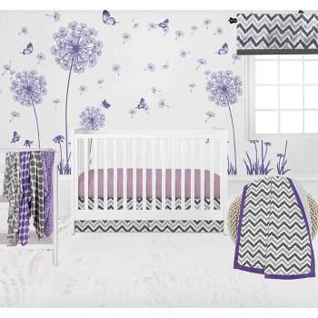 Bacati - Ikat Dots Leopard  Purple Grey Girls 10 pc Crib Set with 2 Crib Fitted Sheets 4 Muslin Swaddling Blankets