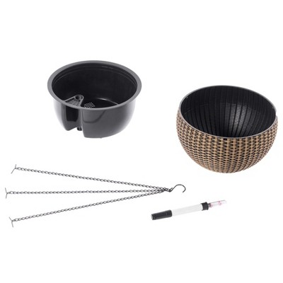 10" Bronze Self-Watering Hanging Basket Planter with Pink Flowers