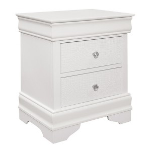 Vynxaria Traditional 1pc Nightstand - White Finish, 3 Drawers (1 Felt-Lined), Faux Alligator Embossed Fronts, Faux Crystal Knobs, Wood/Engineered Wood - 1 of 4