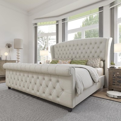 AMERLIFE Platform Bed Frame, Velvet Upholstered Bed with Deep Button Tufted