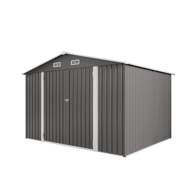 Vynxaria 10x8FT Large Outdoor Metal Storage Shed,Lockable Double Door with Air Vent & Clear Window for Bicycles/Tools/Lawnmowers,Backyard/Patio, Gray