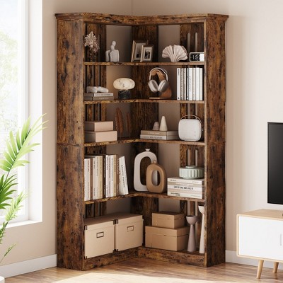 Garvee Corner Bookshelf 72.8in Farmhouse Bookcase Large Bookshelf