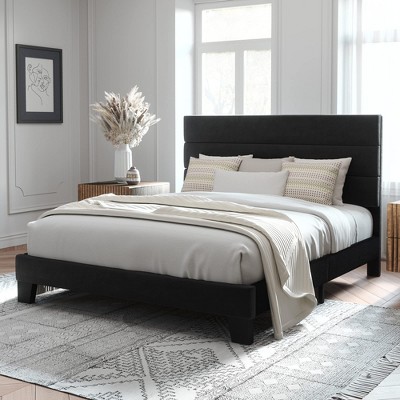 Allewie Platform Bed Frame with Fabric Upholstered Headboard and Wooden Slats Support, Fully Upholstered Mattress Foundation/No Box Spring Needed/Easy Assembly