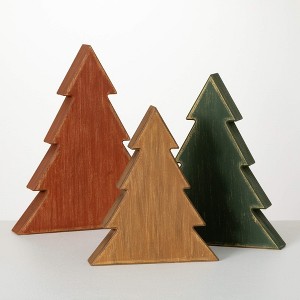 11.5"H, 13.5"H and 15.5"H Sullivans Wooden Tree Block - Set of 3, Christmas Decor, Multicolored - 1 of 4