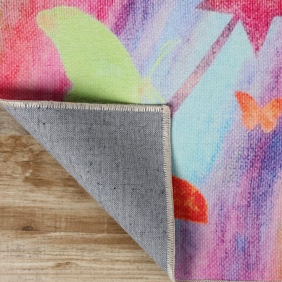 Apricot Butterfly Swirl Flatwoven Polyester Kids' Area Rug, 4' x 6'